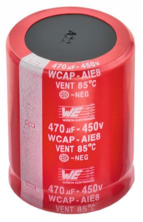 Wurth Elektronik WCAP-AIE8 Snap-In Aluminium-Elektrolyt Kondensator 470μF ±20% / 450V Dc, Ø 35mm, +85°C