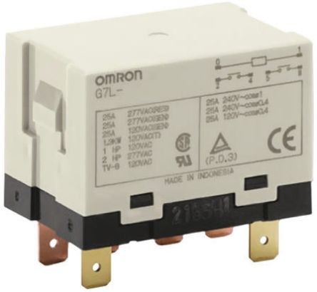 Omron Panel Mount Power Relay, 120V Ac Coil, 25A Switching Current, DPST