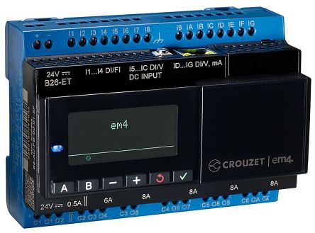Crouzet Em4 SPS CPU, 12 (Digital/Analog), 4 (Digital) Eing. PWM, Relais Ausg.Typ Analog, Digital Eing.Typ 24 V Dc