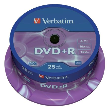 Verbatim DVD+R, 4.7 GB, 16X, 25 Pack