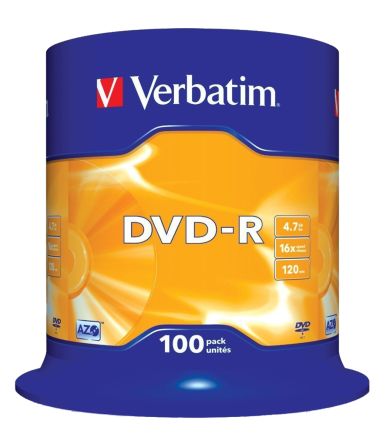 Verbatim DVD-R Rohlinge, 4,7 GB, 100 Stk. Spindel 16X
