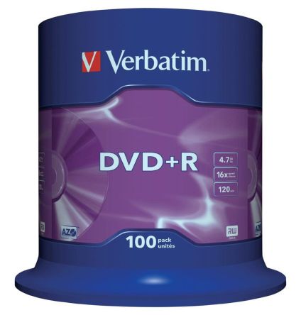 Verbatim DVD+R, 4.7 GB, 16X, 100 Pack