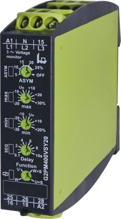 Tele GAMMA Überwachungsrelais, Für Phase, Spannung Max. 400 V 3-phasig, 2-poliger Wechsler Unterspannung DIN-Schienen
