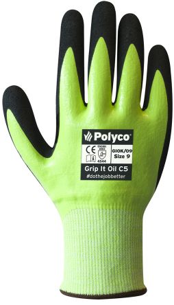 BM Polyco Grip It Green Nitrile Cut Resistant Work Gloves, Size 8, Medium, Nitrile Foam Coating