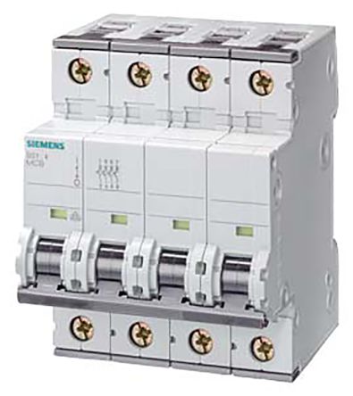 Siemens Interruptor Automático 4P, 25A, Curva Tipo B, Poder De Corte 10 KA, Sentron, Montaje En Carril DIN