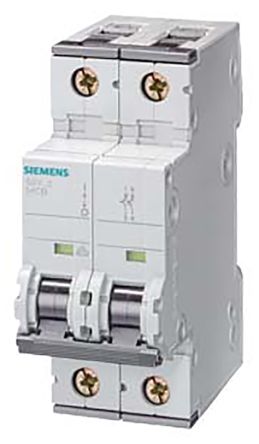 Siemens 5SY4 MCB Leitungsschutzschalter Typ C, 2-polig 1A 400V, Abschaltvermögen 10 KA Sentron DIN-Schienen-Montage