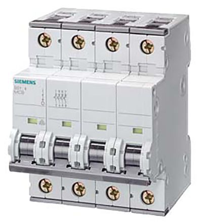 Siemens 5SY4 MCB Leitungsschutzschalter Typ C, 4-polig 6A 400V, Abschaltvermögen 10 KA Sentron DIN-Schienen-Montage