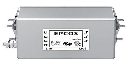 EPCOS, B84143A*166 20A 300 V Ac, 520 V Ac 50 → 60Hz, Chassis Mount EMC Filter, Terminal Block 3 Phase