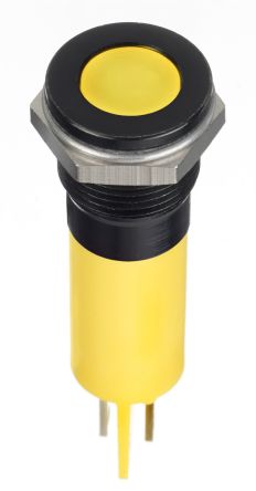 RS PRO Indicador LED, Amarillo, Lente Enrasada, Ø Montaje 12mm, 24V Dc, 20mA, IP67