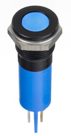 RS PRO Blue Panel Mount Indicator, 12V Dc, 12mm Mounting Hole Size, Faston, Solder Lug Termination, IP67