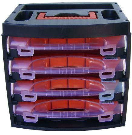 RS PRO Caja Organizadora De 64 Compartimentos Ajustables De Polipropileno Negro, Rojo, Transparente, 280mm X 320mm X