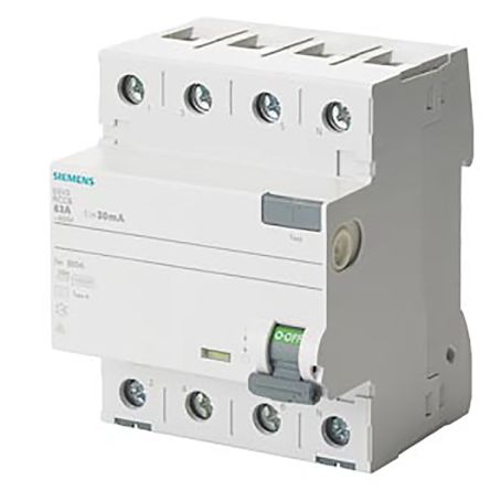 Siemens Interrupteur Différentiel 5SV3, 4 Pôles, 40A, 30mA, Type A