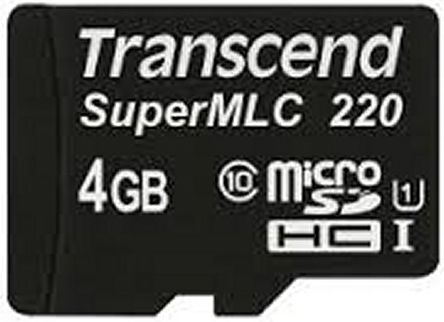 Transcend Micro SDHC Micro SD Karte 4 GB Class 10, UHS-1 U1 Industrieausführung, SuperMLC