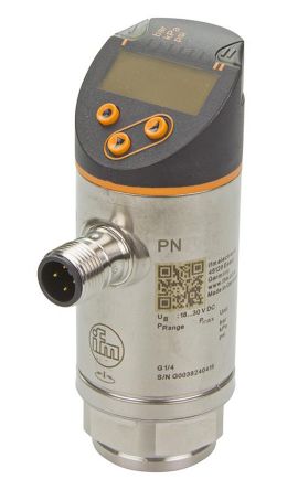 Ifm Electronic Pressure Sensor, -1bar Min, 0bar Max, Analogue + PNP-NO/NC Programmable Output, Relative Reading