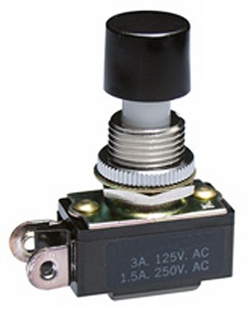 NKK Switches Push Button Switch, Momentary, Panel Mount, 12.5mm Cutout, SPST, 125V Ac