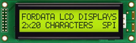 Fordata FC Alphanumerische LCD-Anzeige, Alphanumerisch Zweizeilig, 20 Zeichen, Hintergrund Gelbgrün Reflektiv