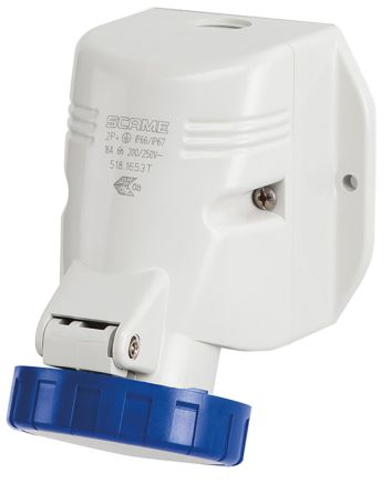 Scame IP67 Blue Wall Mount 2P + E Industrial Power Socket, Rated At 125A, 230 V