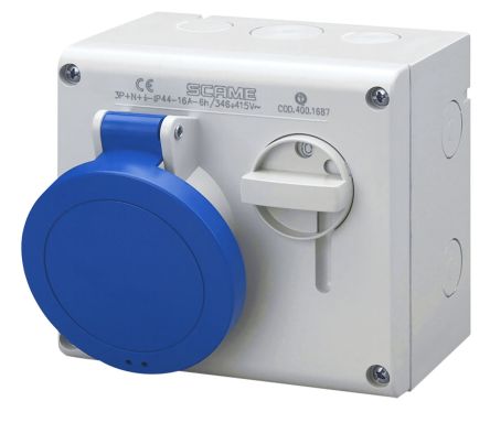 Scame Connecteur Industriel Femelle 2P+E Commutable Bleu IP44,250 V,16A Droit