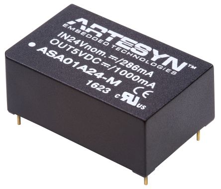 Artesyn Embedded Technologies ASA 6W-M DC-DC Converter, 5V Dc/ 1A Output, 18 → 36 V Dc Input, 5W, Through Hole,
