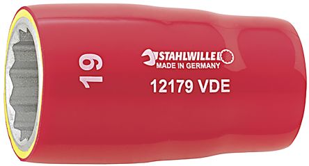 STAHLWILLE 1/2 Zoll Isolierte Standardbuchse Steckschlüsseleinsatz SW 22mm 12-Punkt VDE X 60 Mm
