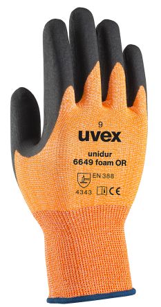 Uvex UNIDUR Arbeitshandschuhe, Größe 9, L, Schneidfest, HPPE Orange 1Paar Stk.