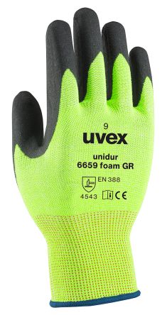 Uvex Guantes De Trabajo De Fibra De Vidrio, HPPE Verde Serie Unidur 6659 Foam GR, Talla 9, L, Con Recubrimiento De