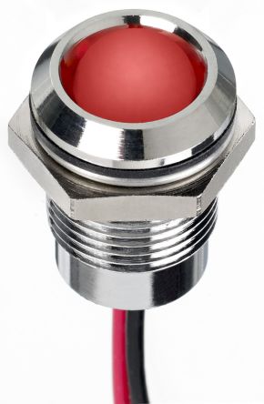 RS PRO Red Panel Mount Indicator, 1.8 → 3.3V Dc, 14mm Mounting Hole Size, Lead Wires Termination, IP67