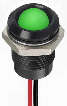 RS PRO Voyant LED Lumineux Vert, Dia. 14mm, 1.8 → 3.3V C.c., IP67