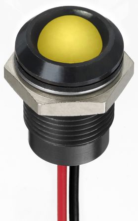 RS PRO Yellow Panel Mount Indicator, 1.8 → 3.3V Dc, 14mm Mounting Hole Size, Lead Wires Termination, IP67