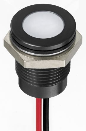 RS PRO White Panel Mount Indicator, 1.8 → 3.3V Dc, 14mm Mounting Hole Size, Lead Wires Termination, IP67