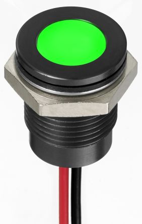 RS PRO LED Schalttafel-Anzeigelampe Grün 12V Dc, Montage-Ø 14mm, Leiter