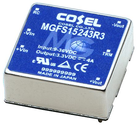 Cosel MGFS DC-DC Converter, 15V Dc/ 1A Output, 9 → 36 V Dc Input, 15W, PCB Mount, +85°C Max Temp -40°C Min Temp