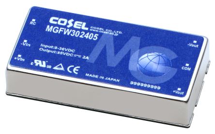 Cosel MGFW DC-DC Converter, ±12V Dc/ 1.25A Output, 18 → 76 V Dc Input, 30W, PCB Mount, +85°C Max Temp -40°C Min