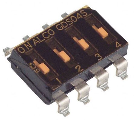 TE Connectivity DIP-Schalter Gleiter 4-stellig, 1-poliger Ein/Ausschalter Kupferlegierung 25 MA, Bis +85°C