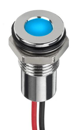 RS PRO Blue Panel Mount Indicator, 12V Dc, 8mm Mounting Hole Size, Lead Wires Termination, IP67