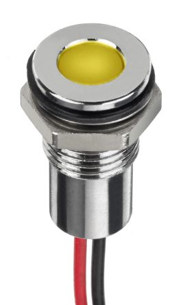 RS PRO Indicador LED, Amarillo, Lente Enrasada, Marco Cromo, Ø Montaje 8mm, 24V Dc, 20mA, 250mcd, IP67