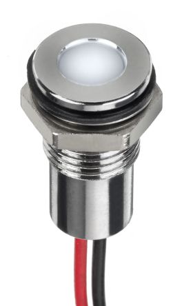 RS PRO White Panel Mount Indicator, 24V Dc, 8mm Mounting Hole Size, Lead Wires Termination, IP67