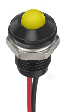 RS PRO Indicador LED, Amarillo, Lente Prominente, Ø Montaje 8mm, 12V Dc, 20mA, 1600mcd, IP67