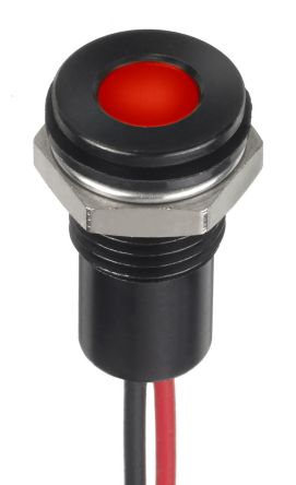 RS PRO Red Panel Mount Indicator, 24V Dc, 8mm Mounting Hole Size, Lead Wires Termination, IP67