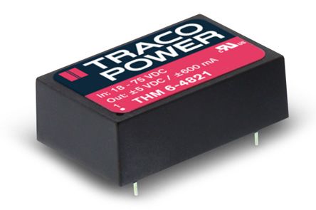 TRACOPOWER THM 6 DC-DC Converter, ±5V Dc/ ±600mA Output, 9 → 18 V Dc Input, 6W, PCB Mount, +90°C Max Temp -40°C