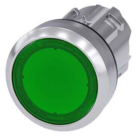 Siemens Pulsador Serie SIRIUS ACT, Ø 22mm, De Color Verde, Enclavamiento, IP66, IP67, IP69K