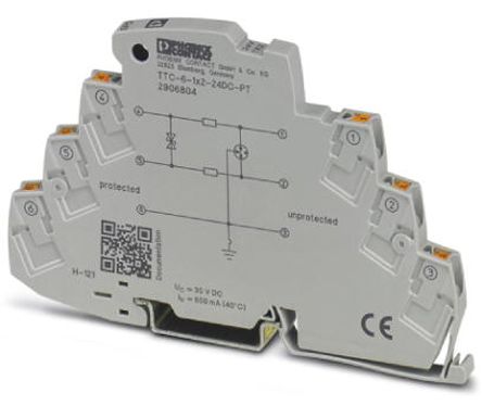 Phoenix Contact, TTC-6-1X2-24DC-PT Surge Protector 30 V Dc Maximum Voltage Rating 10kA Maximum Surge Current Surge