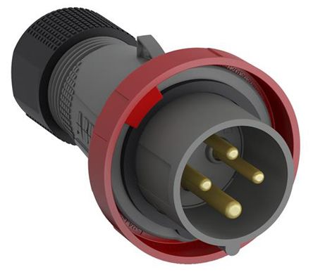 ABB Conector De Potencia Industrial Macho, Formato 3P+E, Orientación Recta, Easy & Safe, Rojo, 415,0 V., 32A, IP67