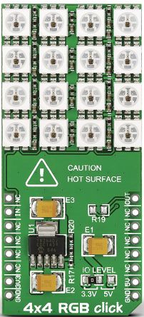 MikroElektronika Anzeige, LED-Matrix-Display 4x4 RGB Click WS2812, MCP1826 LDO Regulator