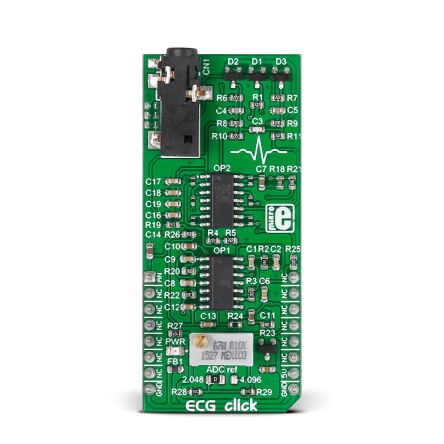MikroElektronika MAX6106, MCP609 ECG Click Entwicklungskit, Herzfrequenzsensor