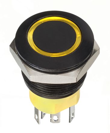 APEM Druckschalter Gelb Beleuchtet Tastend Tafelmontage, EIN-AUS Schalter, 2-polig 30V Dc / 1 A