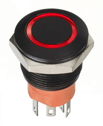 APEM Druckschalter Rot Beleuchtet Tastend Tafelmontage, EIN-AUS Schalter, 2-polig 30V Dc / 1 A