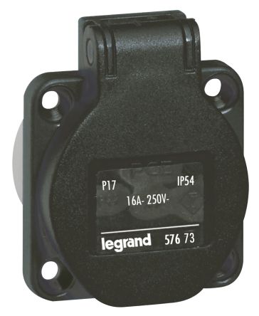Legrand Leistungssteckverbinder Buchse Schwarz 2P + E, 250 V / 16A, Tafelmontage IP54