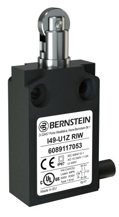 Bernstein AG I49 Rollenstößel, Rollenstößel, SPST, Schließer/Öffner, IP 67, Kunststoff Anschluss Kabel