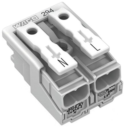 Wago 294 Series Power Supply Connector, 2-Pole, Female, 24A